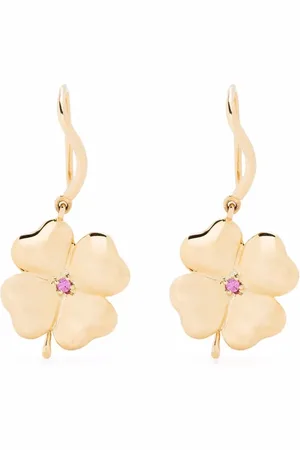 Aurélie Bidermann 18kt yellow Clover pink sapphire earrings