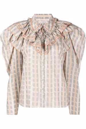 ULLA JOHNSON Ruffled-neck check pattern blouse