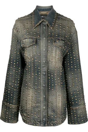 BLUMARINE Stud-design old-washed denim jacket