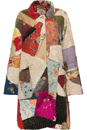 BY WALID Floral-embroidered patchwork coat