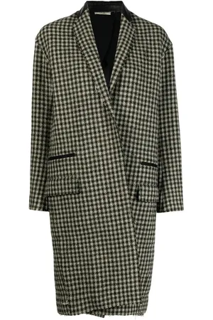 Céline Leather lapel houndstooth midi coat