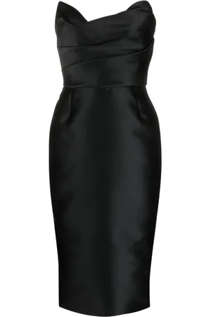 Marchesa Notte Strapless satin midi dress