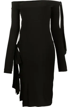 ROTATE Off-shoulder tie-detail midi dress