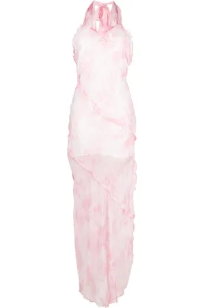 Msgm Sheer ruffle-detail maxi dress