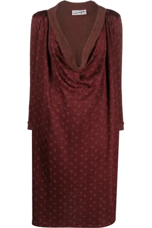Jean Paul Gaultier 1990s cowl neck floral wool dress