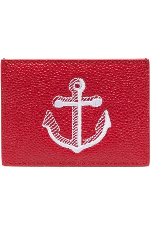 Thom Browne Anchor-embroidered leather cardholder