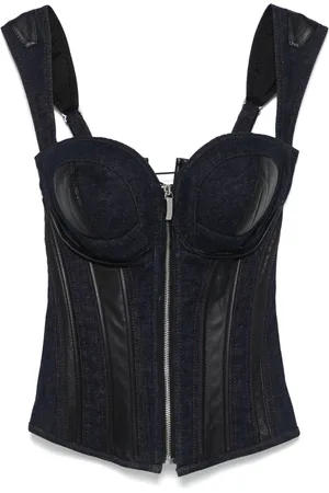 MITILIANE COUTURE Leather-inserts denim corset