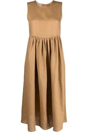 BLANCA Pleated sleeveless linen midi dress