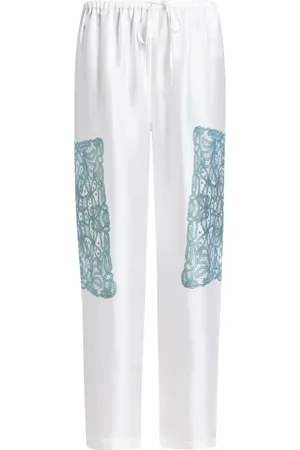 BITE Lace-print silk trousers