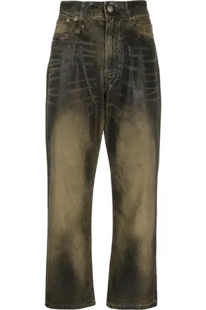 R13 Logo-patch faded-effect cropped jeans