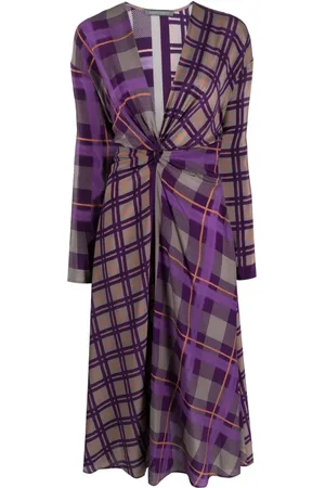 Alberta Ferretti Check-pattern silk midi dress