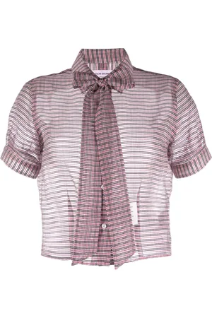 Thom Browne Pussy-bow check-pattern blouse