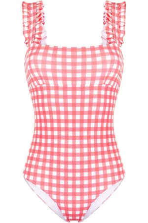 Ephemera Checked ruffle-trimmed swimsuit