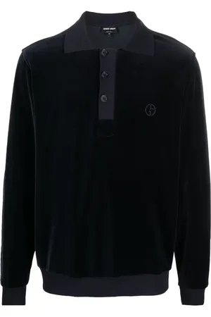 Giorgio Armani Logo-embroidered velvet polo shirt