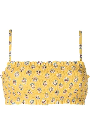 Tory Burch Smocked floral-print bikini top