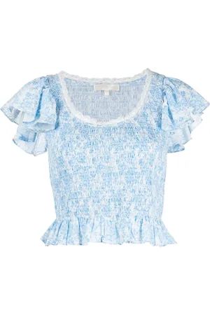 LOVESHACKFANCY Milta smocked-effect printed top