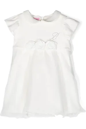 MISS BLUMARINE Rhinestones-logo floral-appliqué dress