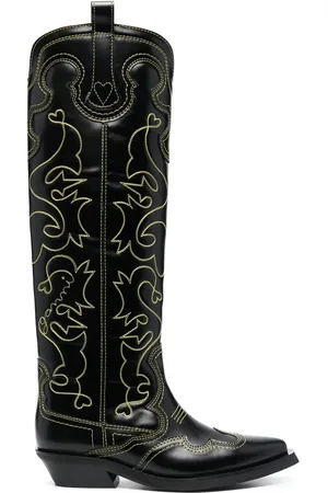 Ganni 40mm embroidered knee-high Western boots