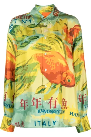 ACT N°1 Graphic-print silk-satin shirt
