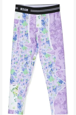 Msgm Floral-print logo-waist leggings