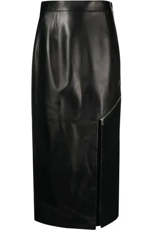 Alexander McQueen Side-slit leather midi skirt