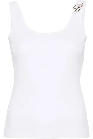 BLUMARINE Logo-appliqué ribbed tank top