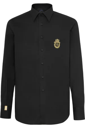 BILLIONAIRE Gordon crest-embroidered poplin shirt