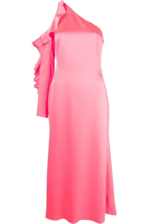 DAVID KOMA Asymmetric ruffle-trim satin dress