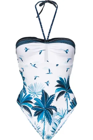 Farm Rio Tropical-print halterneck swimsuit