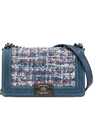 CHANEL 2014 Medium Denim and Tweed Boy Bag crossbody bag