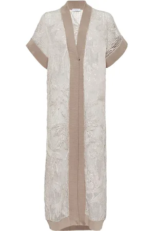 Brunello Cucinelli Magnolia-embroidered long cardigan