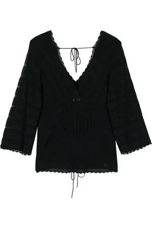 CHANEL 2001 lace-trim V-neck blouse