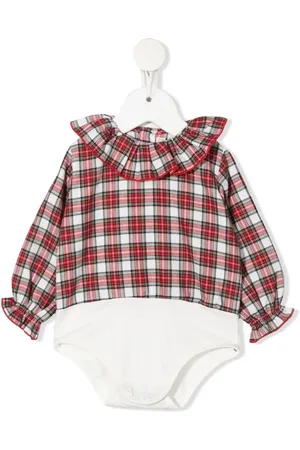 LA STUPENDERIA Checked poet-sleeve babygrow