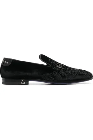 Philipp Plein Skull-embroidered velvet loafers