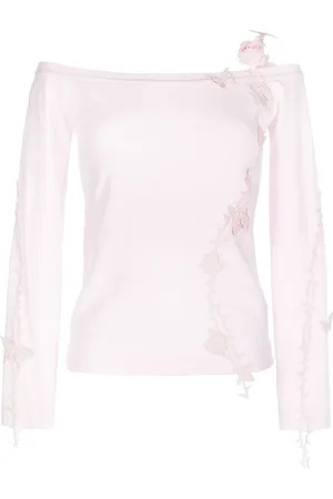 BLUMARINE Floral-appliqué knitted top