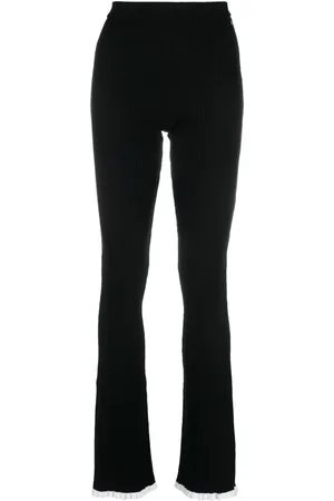 Msgm Intarsia-knit logo high-waisted trousers