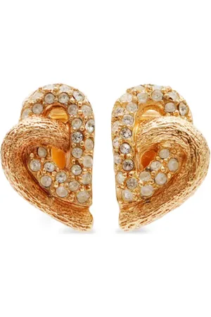 Dior Rhinestone-embellished heart clip-on earrings