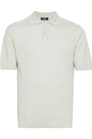 BARBA Ribbed linen-blend polo shirt