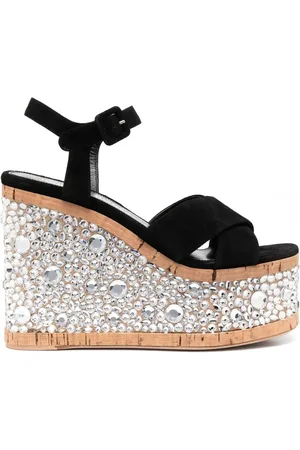HAUS OF HONEY Crystal-embellished wedge sandals