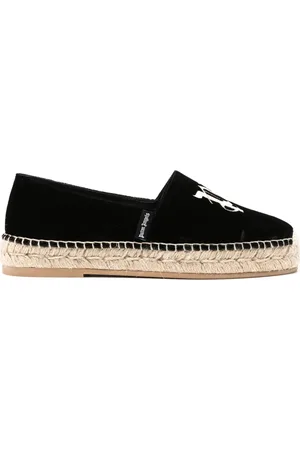 Palm Angels Logo-embroidered velvet espadrilles