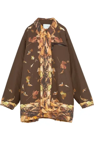 YOSHIO KUBO Leaf-print single-breasted coat