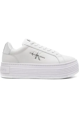 Calvin Klein Logo-debossed leather flatform sneakers