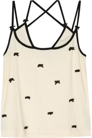 pushBUTTON Bow-appliqué cotton top