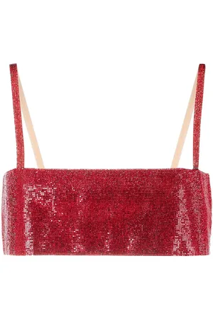 Nué Notes Rhinestone-embellished silk crop top