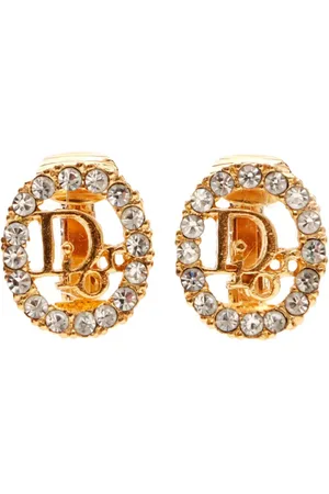 Dior Rhinestone logo clip-on earrings
