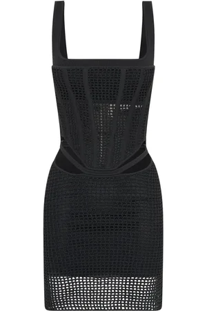 DION LEE Corset-style crochet-knit minidress