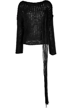 ISABEL BENENATO Macramé-detail crochet-knit jumper
