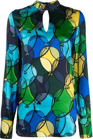ALESSANDRO ENRIQUEZ Balloon-print keyhole-neck satin blouse