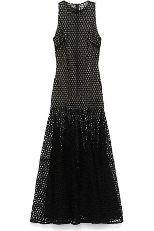 DAVID KOMA Flared-hem macramé maxi dress
