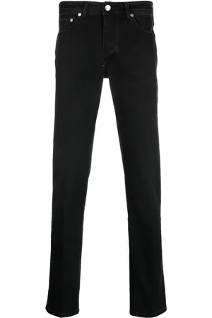 BARBA Slim-cut logo-patch trousers